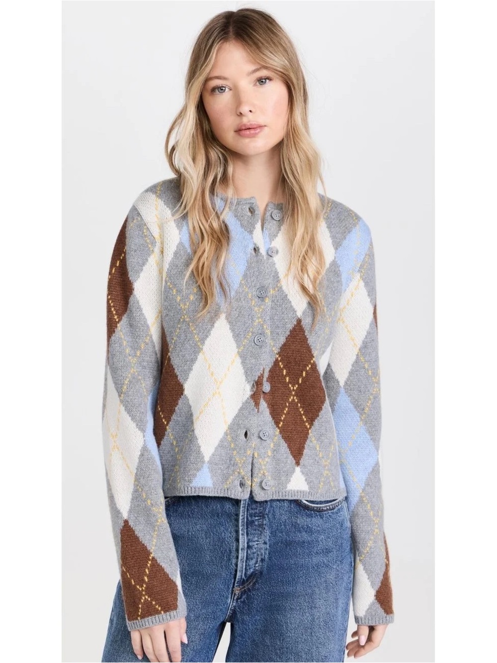 ALIGNE Women's Blue Aggie Argyle Cardigan